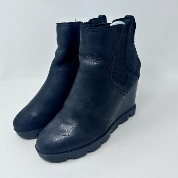 Sorel Women's Joan Uptown Wedge Chelsea Boot Black Leather Size 6.5 Bootie - Picture 1 of 14